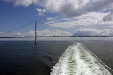 Sprogo Bridge And Cruise Ships Wake Horizontal Stock Image Sprogo Bridge And Cruise Ships Wake Horizontal Stock Image