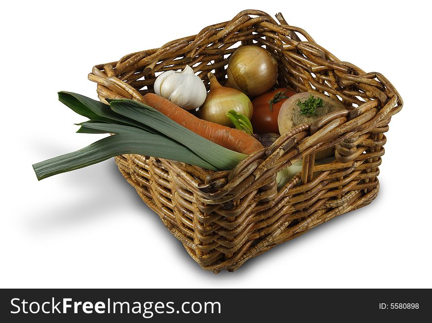 Wicker basket of colorful vegetables