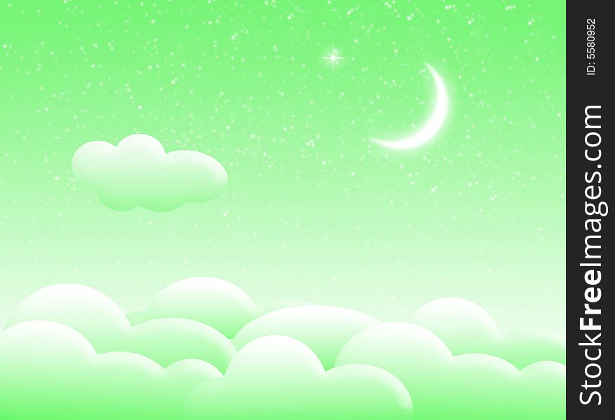 Illustration about sky with clouds and moon. Illustration about sky with clouds and moon