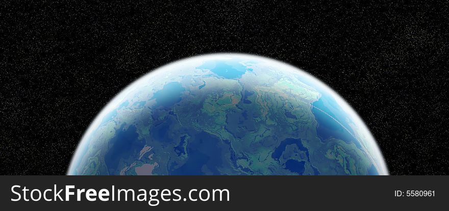 Earth Like Planet In Space With Stars - Illustration