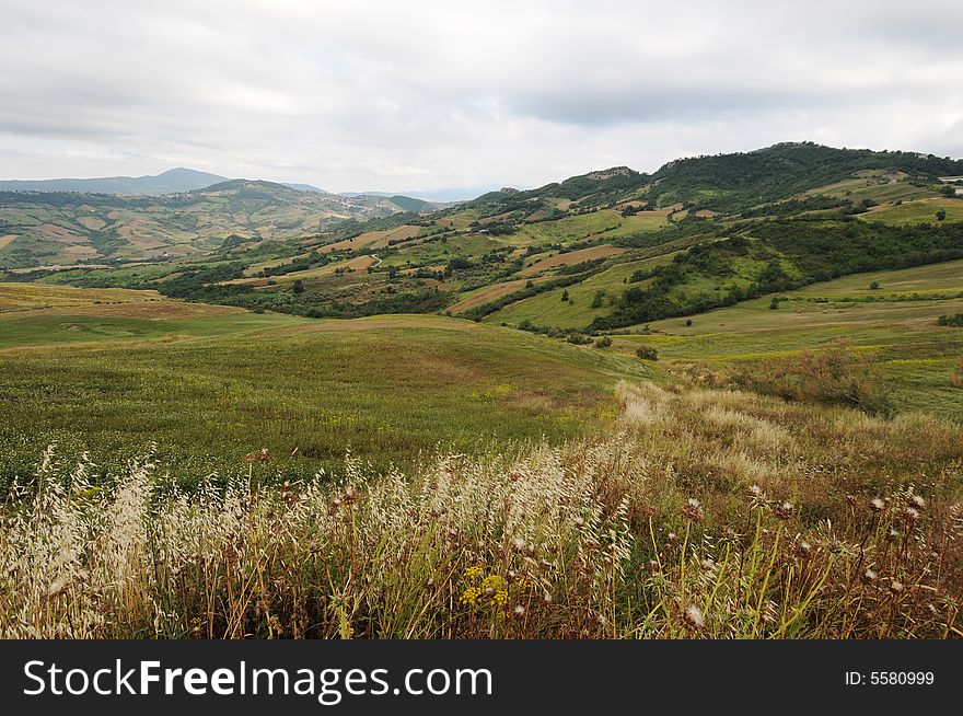 The artificial lake of Casoli in Abruzzo and the fields of wheat around