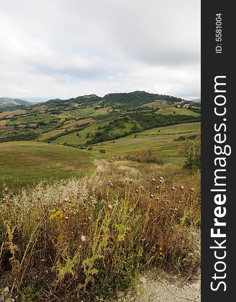 The artificial lake of Casoli in Abruzzo and the fields of wheat around