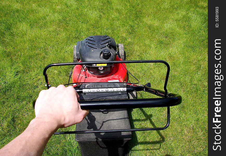 Lawn mower in the  grass