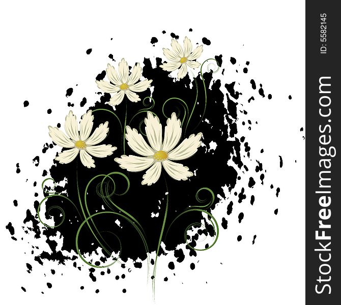 Black background with   abstract beige flowers. Black background with   abstract beige flowers