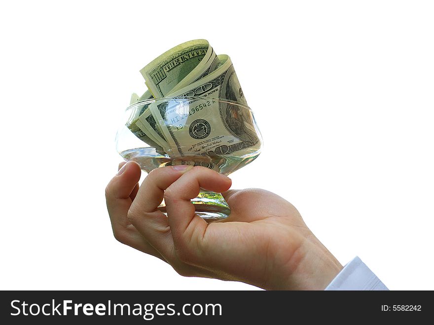 Money in hand  isolated on white background