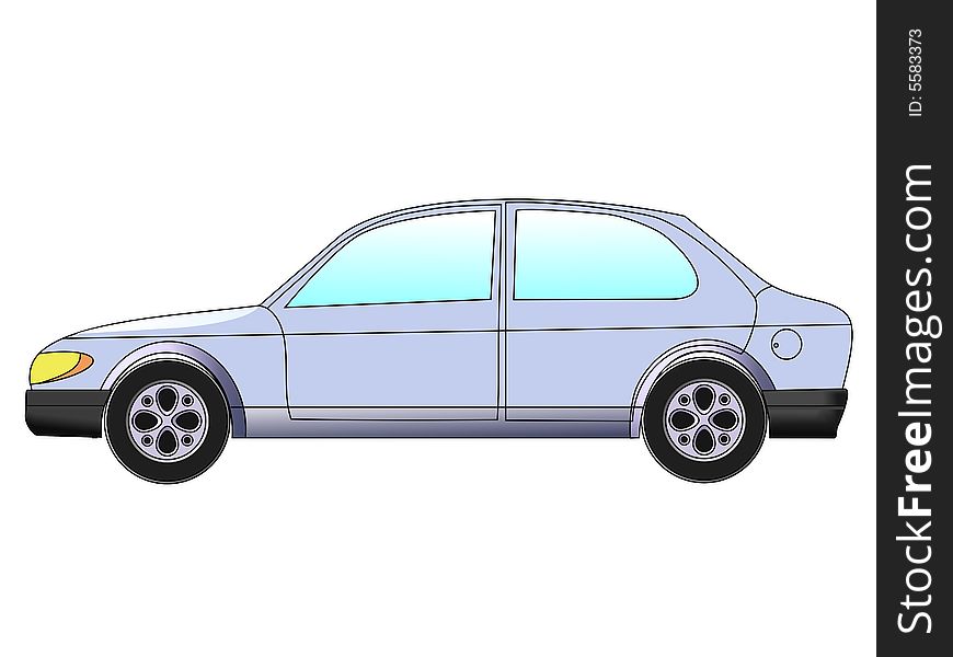 Simple silver car on white background, drawing. Simple silver car on white background, drawing