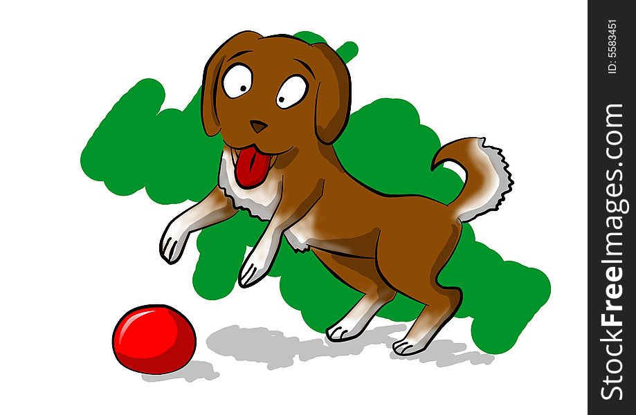 Lucky Dog With Red Ball