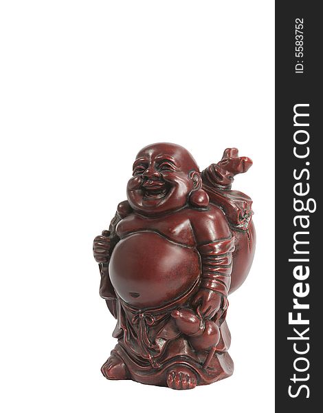 Red laughing Buddha (Budai or Hotei) figures.isolated.