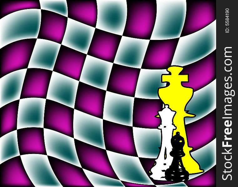 Abstract colored background with distorted squares and chess pieces