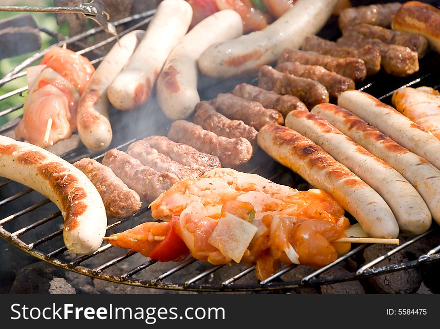 Fresh barbecue with mixed meat