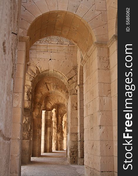 Arches of an amphitheater in city  El Jem. Arches of an amphitheater in city  El Jem