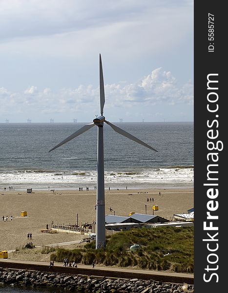 Wind Turbine on the Beach in Holland. Wind Turbine on the Beach in Holland