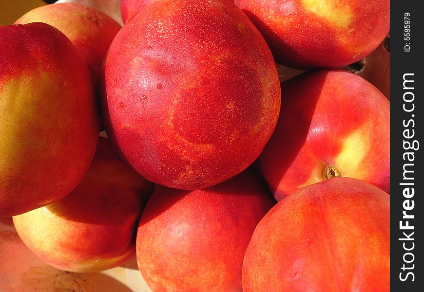 Organic peaches - bunch of peach - red and yellow