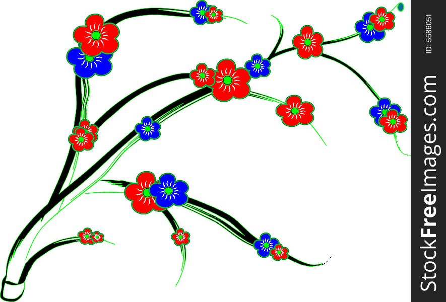 Vector illustration of a red and blue flowers