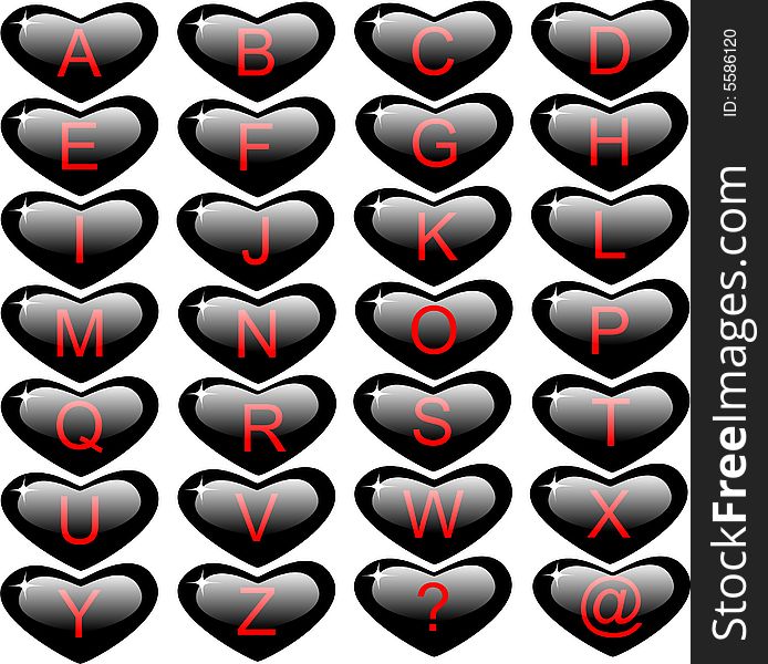 Buttons heart black with red letter