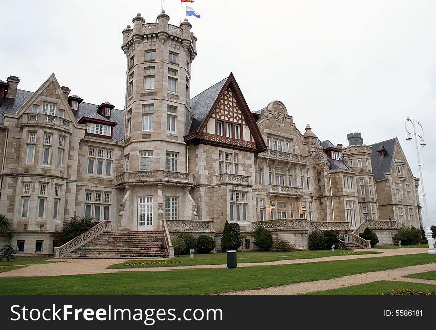 Palace, historic building in a park on a peninsula in front of Santander