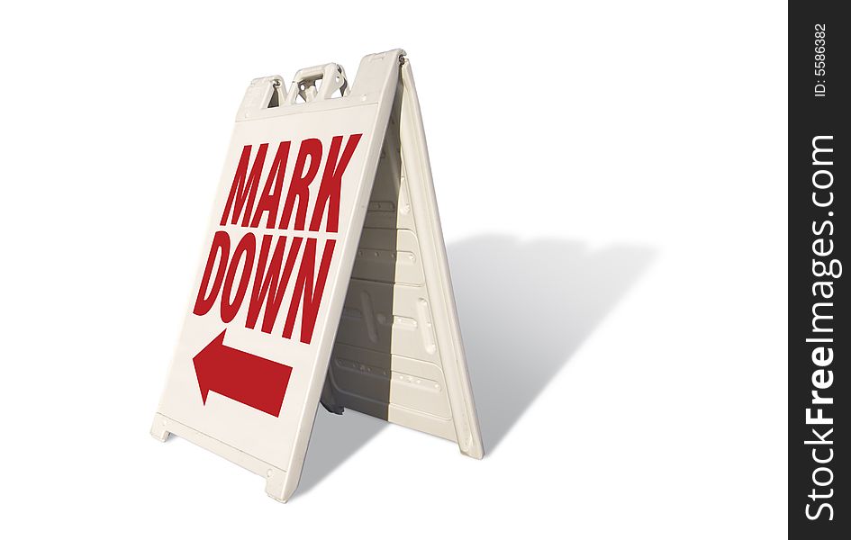 Mark Down Tent Sign Isolated on a White Background.