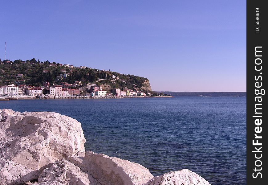 View of the Slovenian coast at Piran. View of the Slovenian coast at Piran