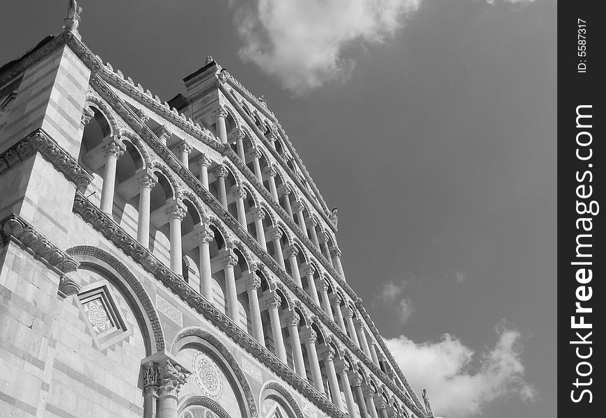 Looking up at the magnificent facade of the Duomo of Pisa. Looking up at the magnificent facade of the Duomo of Pisa