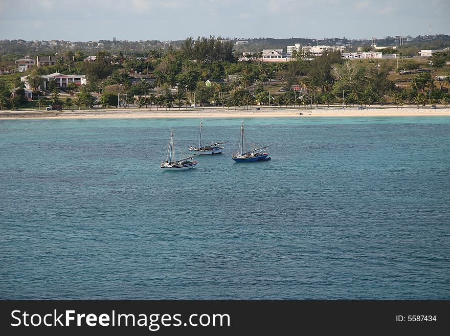 Sailing boats at the bahamas near nassau