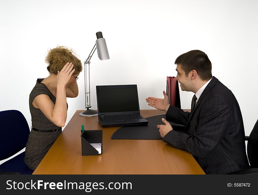 Businesswoman and businessman in office. Businesswoman and businessman in office.