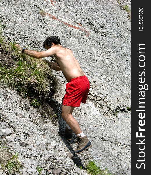 Climber man on mountain