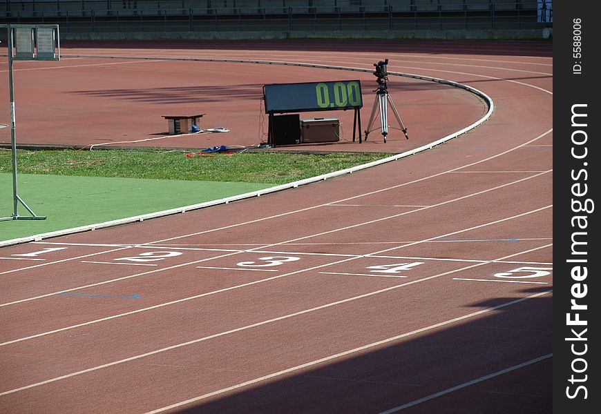 An athletic track in a stadium with counter