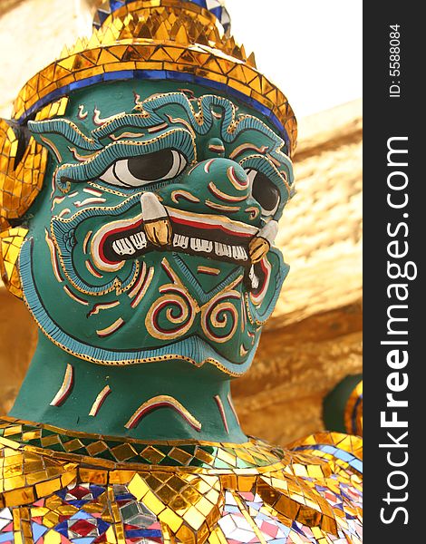 Detai of a Ramakien' statue at Wat Phra Kaew, The Temple of the Emerald Buddha in Bangkok, Thailand, Asia. Detai of a Ramakien' statue at Wat Phra Kaew, The Temple of the Emerald Buddha in Bangkok, Thailand, Asia.