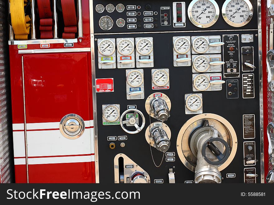 Firetruck instruments from the side. Firetruck instruments from the side.