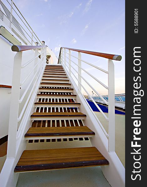 Looking up at a stairway on a cruise ship. Looking up at a stairway on a cruise ship