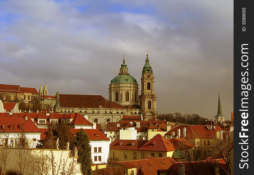 City of Prague with a detail of a St. Nicholas Church.