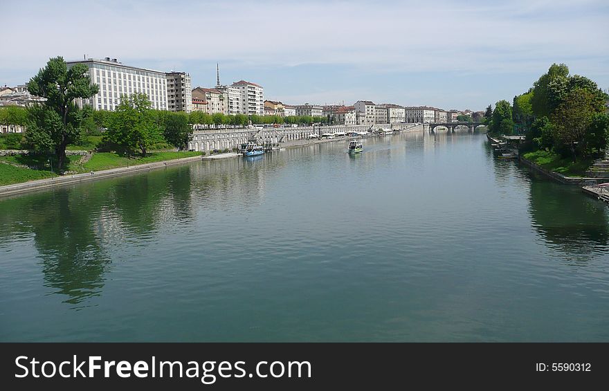 View of the Po river and the city of Turin. View of the Po river and the city of Turin