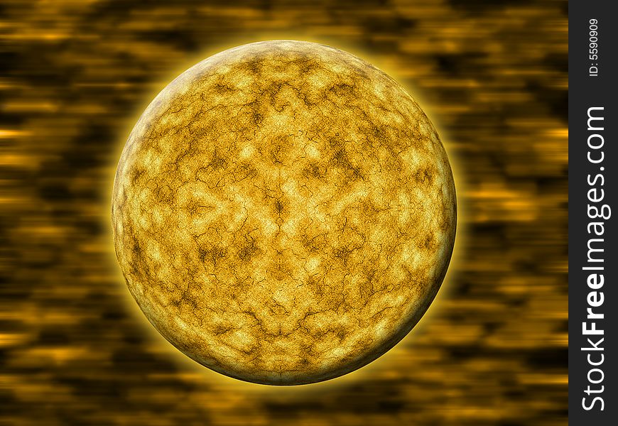 Illustration of yellow planet in deep space