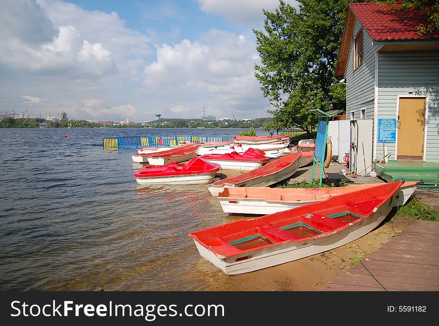 Boats station in village near Moscow river. Boats station in village near Moscow river