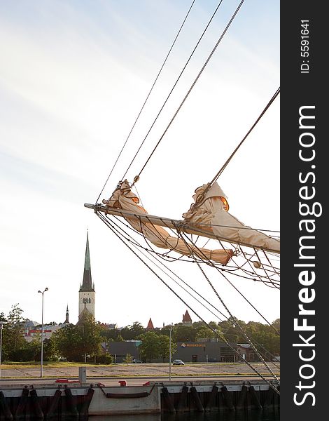 The old sailing ship in city Tallinn