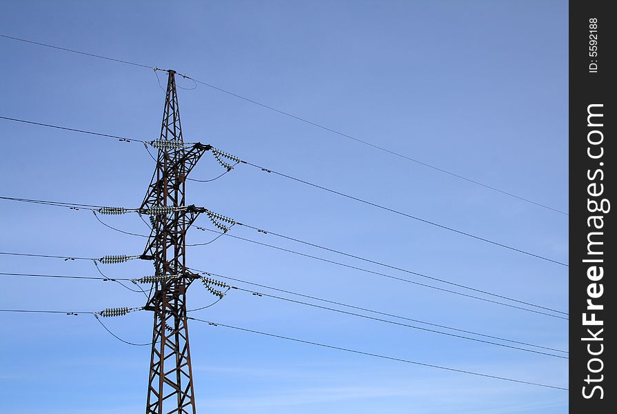 High-voltage pole and wires