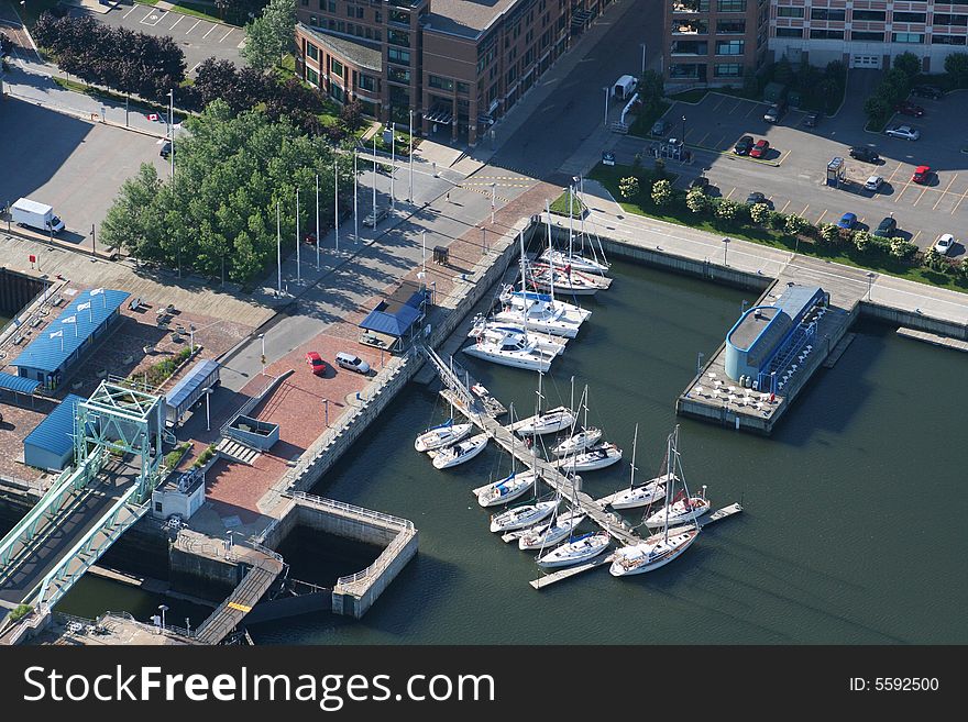 Boats in the port at the saint lawrence river. Boats in the port at the saint lawrence river