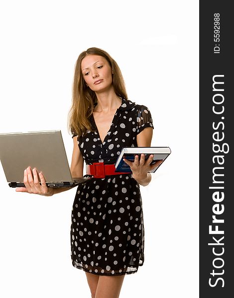 Student With Book And Laptop.