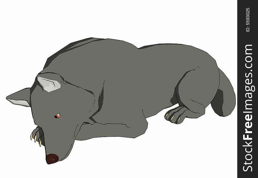 Cute cartoon style wolf sleeping, 3 dimensional model, computer generated image, render.