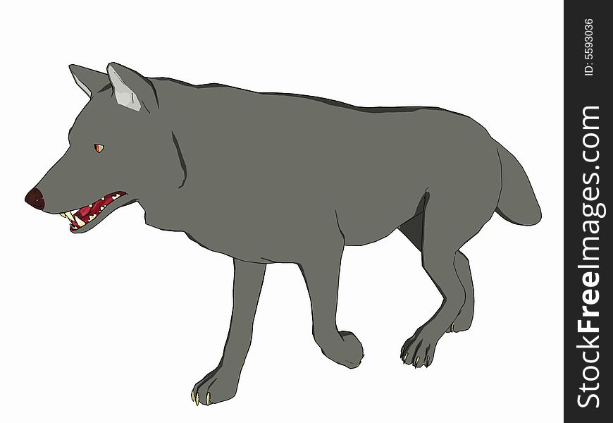 Cute cartoon style wolf walking, 3 dimensional model, computer generated image, render.
