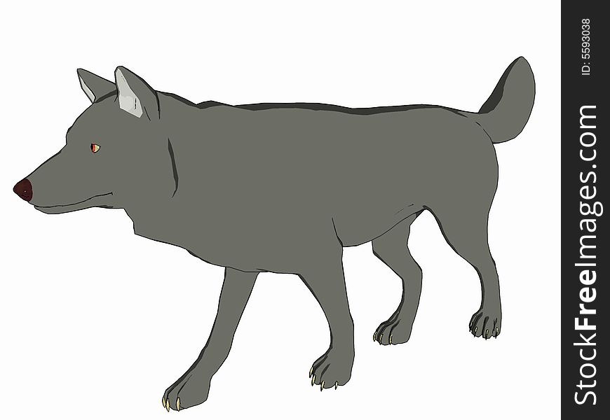 Cartoon style wolf, 3 dimensional model, computer generated image, render.