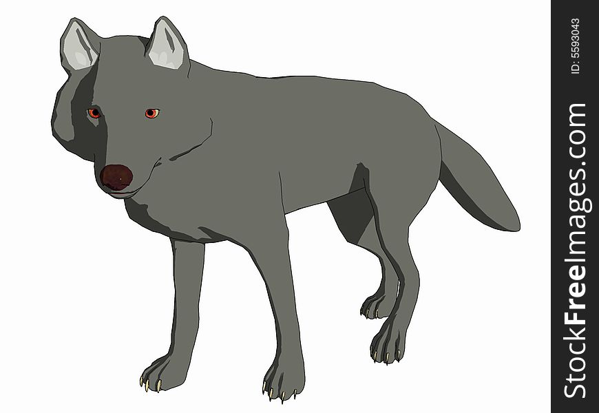 Cute cartoon style wolf, 3 dimensional model, computer generated image, render.