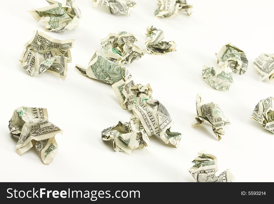 Crumpled Dollars on a White Background.