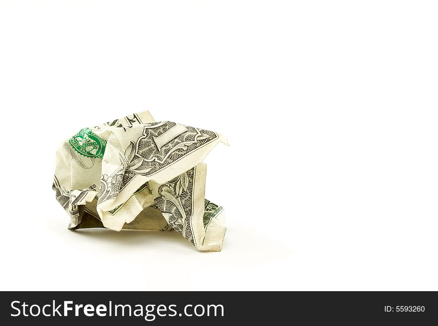 Crumpled Dollar on a White Background.