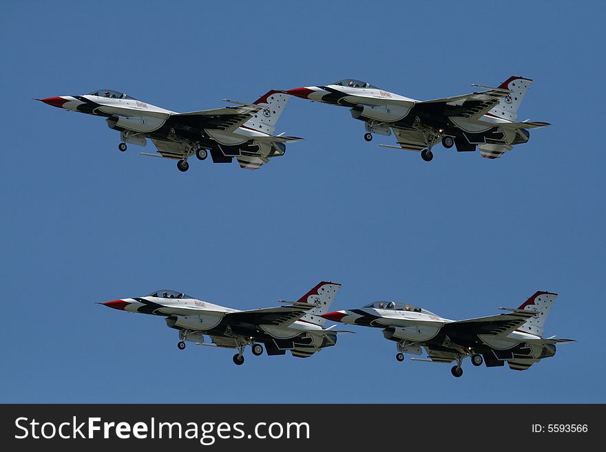 Thunderbird formation fly at air show in Quebec. Thunderbird formation fly at air show in Quebec