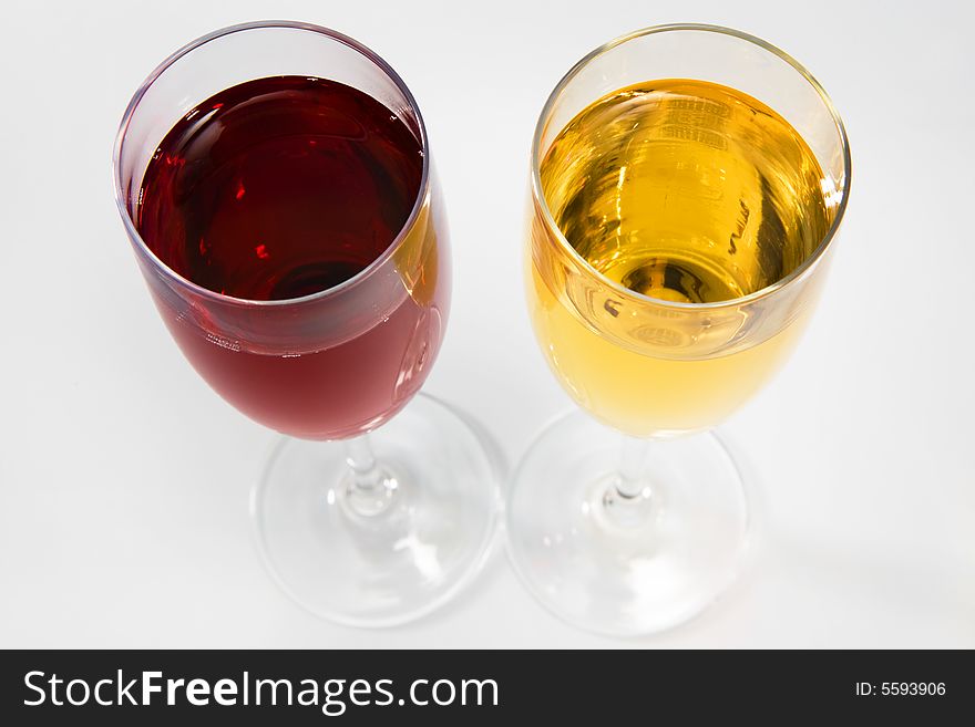 Beautiful glasses with red and white wine