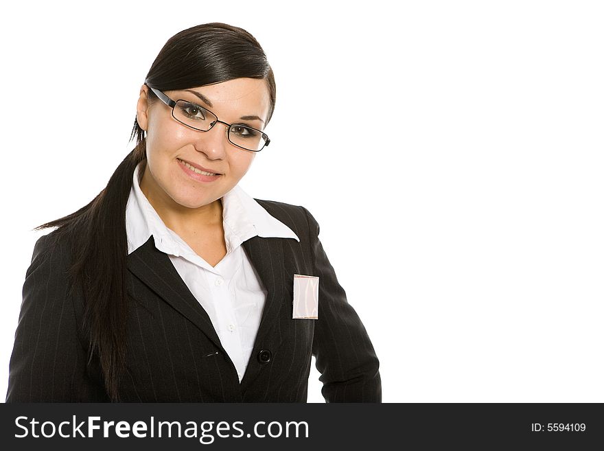 Attractive brunette businesswoman on white background