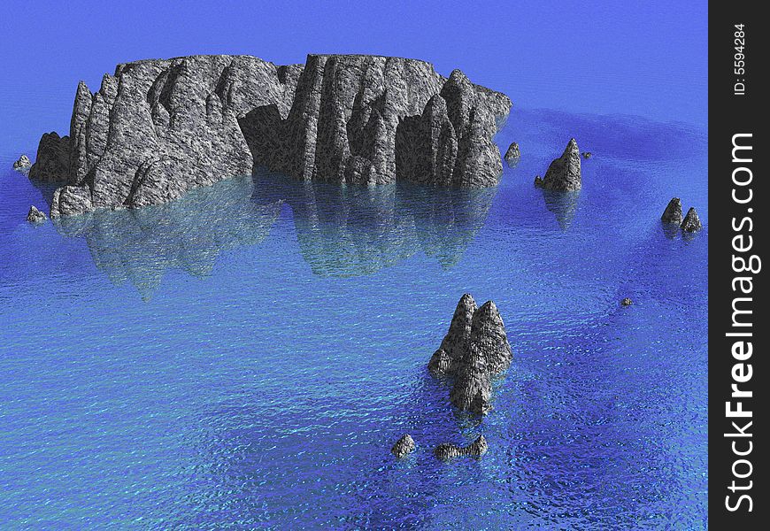 An abstract 3d render of an isolated rocky lagoon