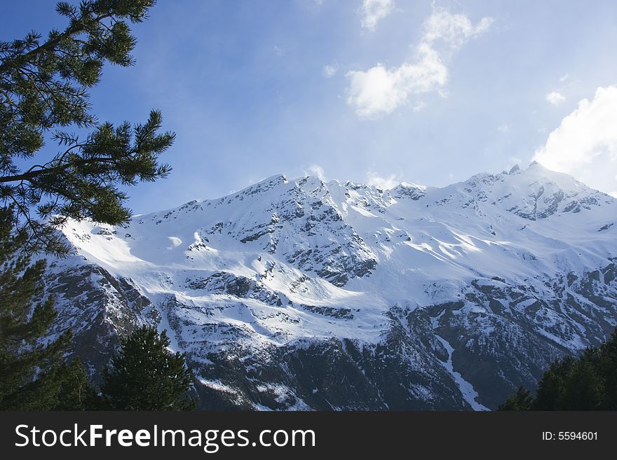 Mountains in sunny day in spring, Caucasus Mountains, Russia. Mountains in sunny day in spring, Caucasus Mountains, Russia