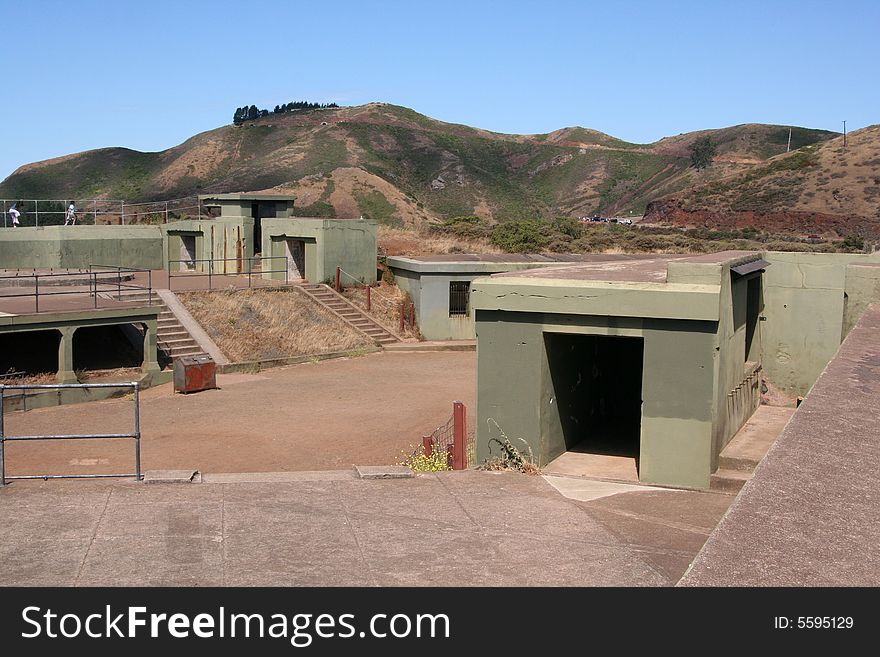 Historic USA military Fort Baker, Battery Spencer, San Francisco, California, Marin Headlands side. Historic USA military Fort Baker, Battery Spencer, San Francisco, California, Marin Headlands side